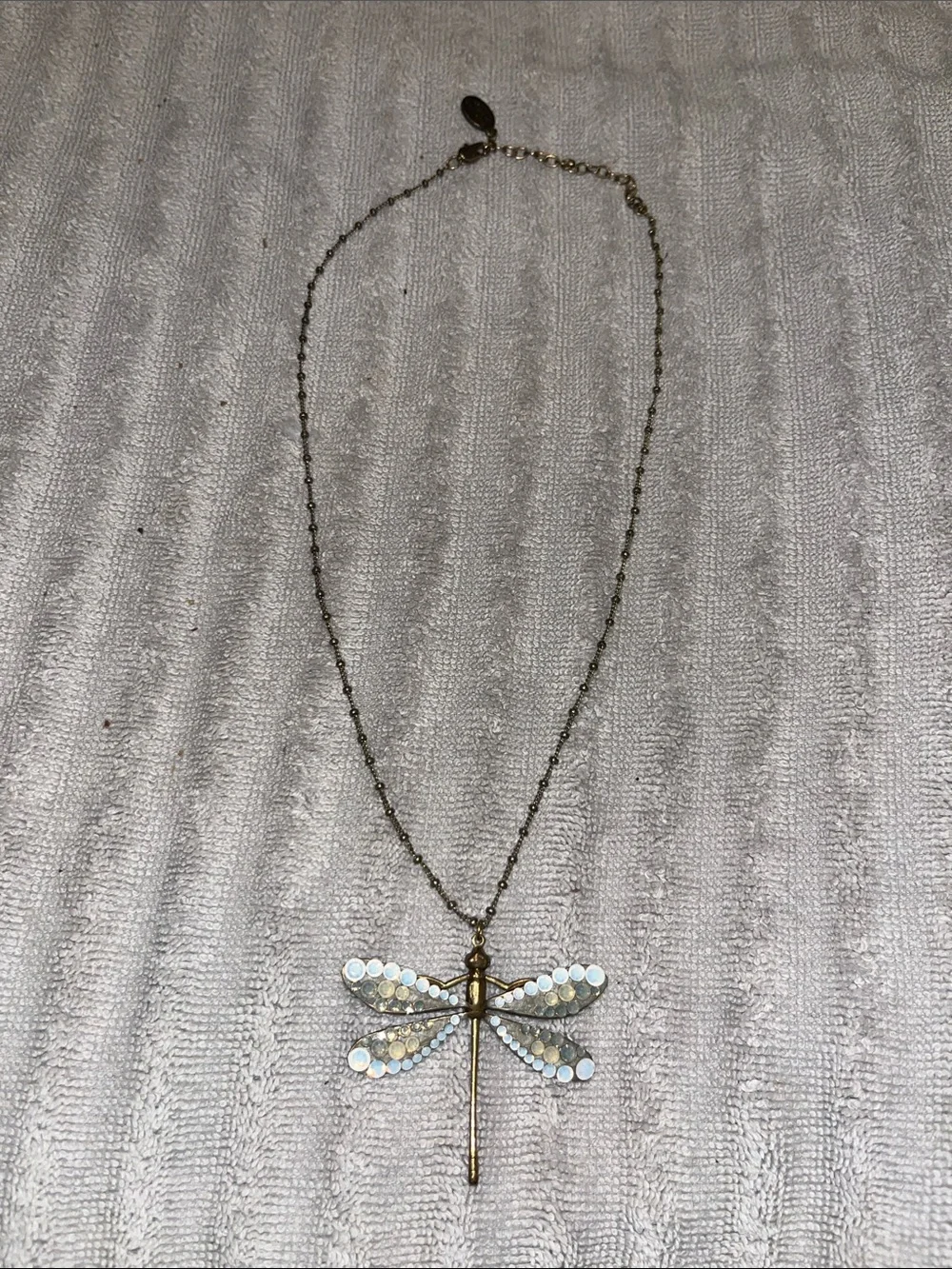 Anne Koplik Handmade Dragonfly Pendant Necklace with Opalescent Accents